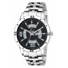 Black Dial Silver Chain Day And Date Working Trendy Analog Watch
