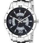 Black Dial Silver Chain Day And Date Working Trendy Analog Watch