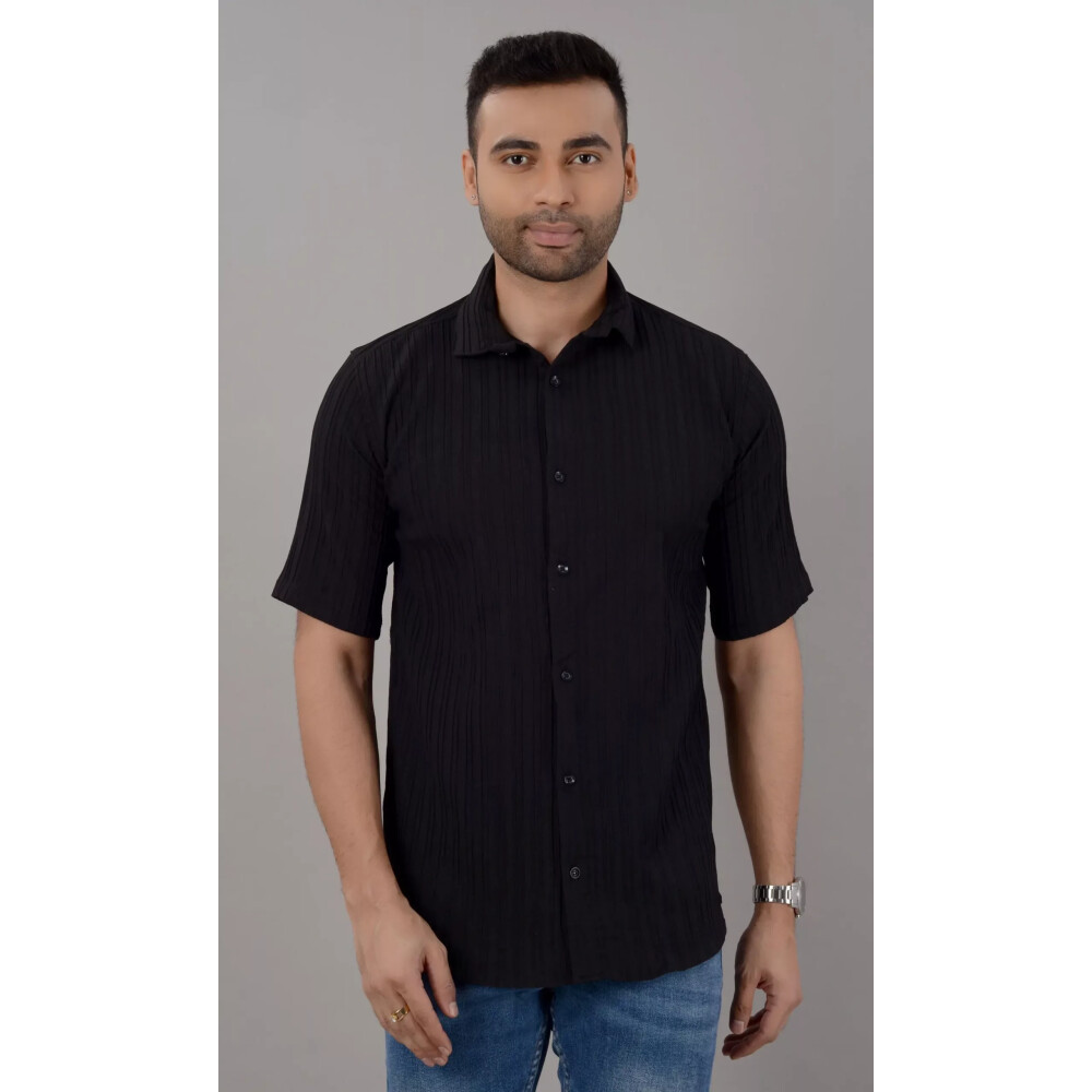 Black Popcorn Half Sleeves Shirt