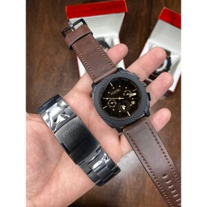Men's Fossil Watch Chronograph Leather Belt With Extra Stainless Steel Chain (SG-207)