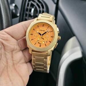 Gold Stainless Steel Fossil Watch For Men (SG-256)