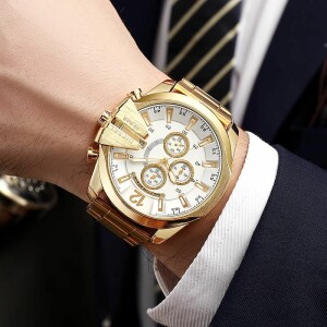 Diesel Watch For Men White Dial and Rose Gold Strap (SG-405)