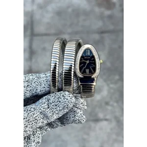 Bvlgari Watch Serpenti Tubogas Gold Diamond Two Tune Black Dial For Women (CS133)