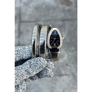 Bvlgari Watch Serpenti Tubogas Gold Diamond Two Tune Black Dial For Women (SW190)