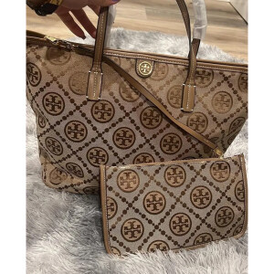 Tory Burch T Monogram Tote with OG Box & Dust Bag & Extra Pouch For Women (BSF88)