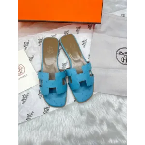 Hermès Oran Blue Slides with Original Box, Dust Cover, Carry Bag & Tags High-End For Women (BSF414)