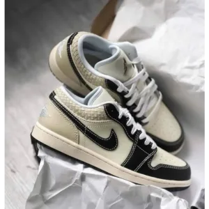 Nike Air Jordan 1 Low Coconut Milk Black Muslin Shoes For Men (LAB495)