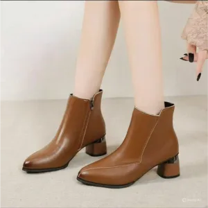 Brown and black  Leather Ankle Boots For Woman (LAZ442)