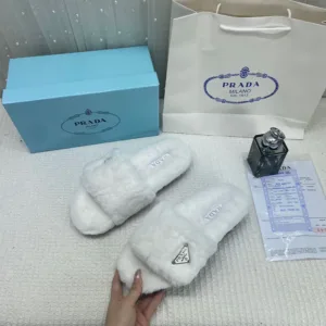 Prada Furry Slippers White For Woman (LAB834)