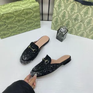 Gucci Prince Town Horsebit Black Sparkle Loafers Mule For Women (LAB798)