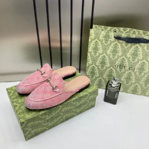 Gucci Prince Town Horsebit Pink Sparkle Loafers Mule For Women (LAB799)