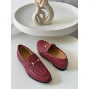 Gucci Jordan Maroon Loafers Horsebit Almond Toe For Women (LAB801)