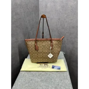 Stylish Coach Signature Tote Bag Apricot Brown With Dust Bag For Women (FT601)