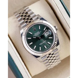 Rolex Oyster Watch Perpetual Date Just Silver-Green Working Like Automatic For Men (CSO1634)
