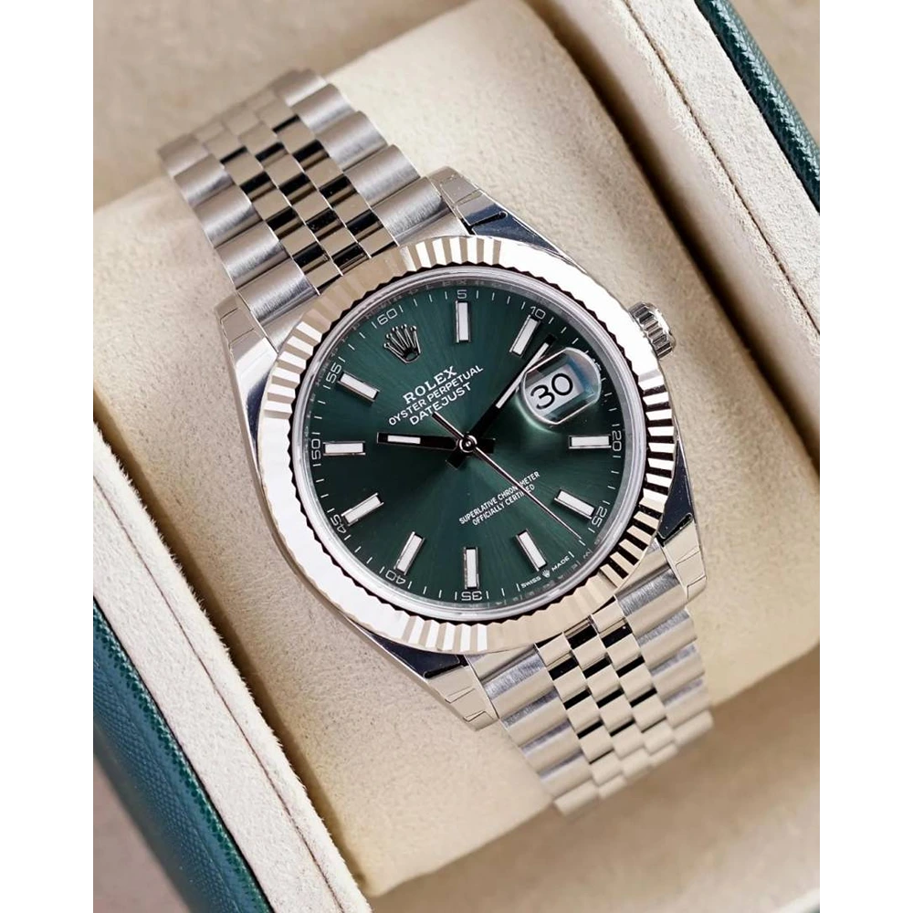 Rolex Oyster Watch Perpetual Date Just Silver-Green Working Like Automatic For Men (CSO1634)