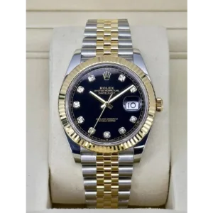 Rolex Oyster Watch Perpetual Date Just Diamond 2Ton-Gold-Black Working Like Automatic For Men (CSO1635)