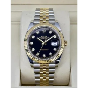 Rolex Oyster Watch Perpetual Date Just Diamond 2Ton-Gold-Black For Men (SL793)