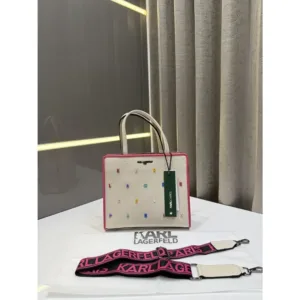 Stylish Karl Lagerfeld Maybelle Satchel Bag Karl Letters White With Og Box Dust Bag For Women (FT604)