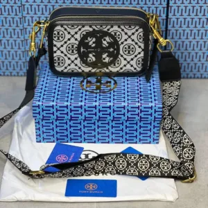 Tory Burch Miller Crossbody Bag Black Grey With Og Box & Dust Bag For Women (LAB1251)