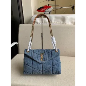 YSL Saint Laurent Shoulder Bag Puffer Denim With OG Box & Dust Bag For Women (LAB1341)